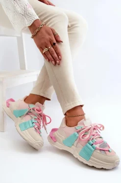Damskie Modne Buty Sportowe Sznurowane Różowo-Miętowe Chillout!