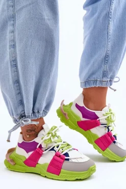 Damskie Modne Buty Sportowe Sznurowane Zielono-Różowe Chillout!