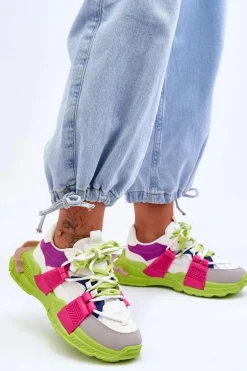 Damskie Modne Buty Sportowe Sznurowane Zielono-Różowe Chillout!