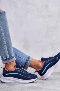Damskie Modne Buty Sportowe Sneakersy Granatowe Ida