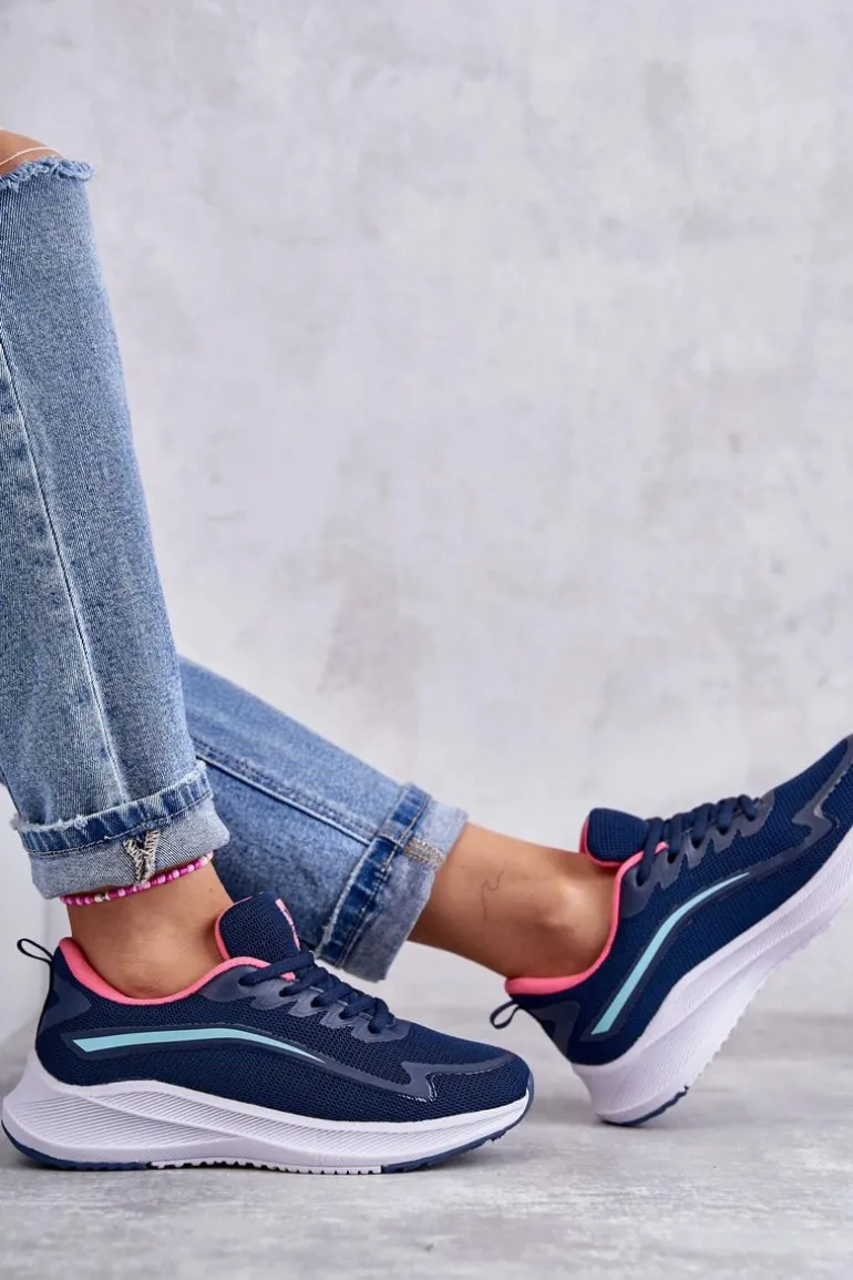 Damskie Modne Buty Sportowe Sneakersy Granatowe Ida