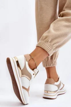 Damskie Modne Buty Sportowe Na Koturnie Biało-Beżowe Yuki