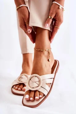 Damskie Modne Klapki Beżowe Sansa