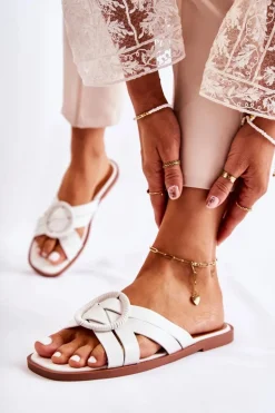 Damskie Modne Klapki Białe Sansa