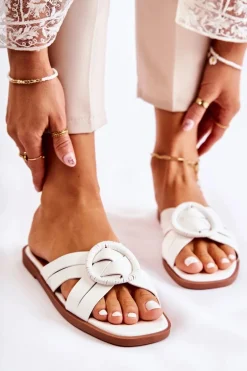 Damskie Modne Klapki Białe Sansa