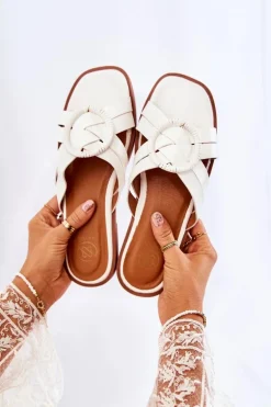 Damskie Modne Klapki Białe Sansa