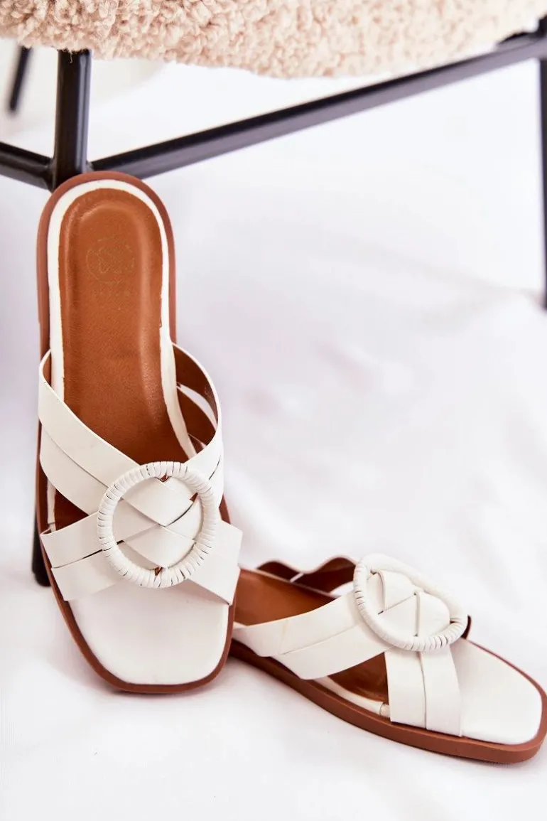 Damskie Modne Klapki Białe Sansa