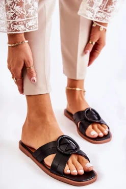 Damskie Modne Klapki Czarne Sansa