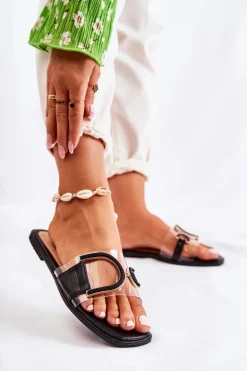 Damskie Modne Klapki Czarne Marsala