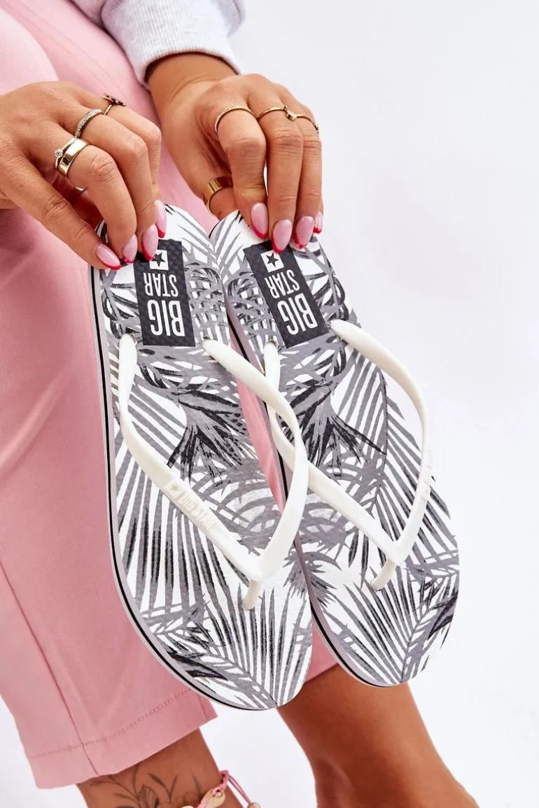 Damskie Modne Klapki Japonki Big Star LL274818 Białe