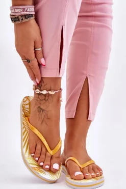 Damskie Modne Klapki Japonki Big Star LL274819 Żółte