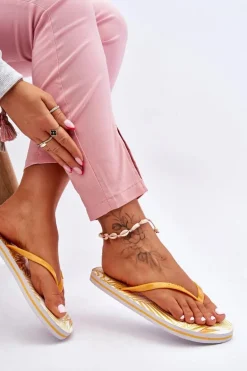 Damskie Modne Klapki Japonki Big Star LL274819 Żółte