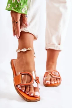 Damskie Modne Klapki Pomarańczowe Marsala