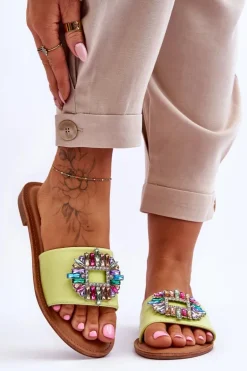 Damskie Modne Klapki Z Ozdobą Zielone Halsey