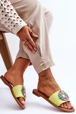 Damskie Modne Klapki Z Ozdobą Zielone Halsey