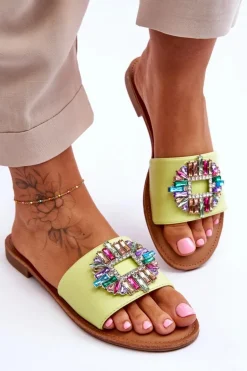 Damskie Modne Klapki Z Ozdobą Zielone Halsey