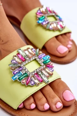 Damskie Modne Klapki Z Ozdobą Zielone Halsey