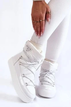 Damskie Modne Śniegowce Sznurowane Białe Carrios