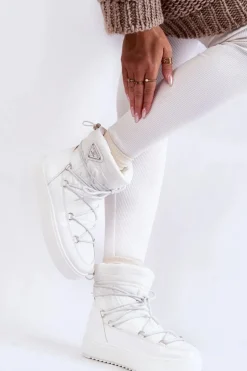 Damskie Modne Śniegowce Sznurowane Białe Carrios