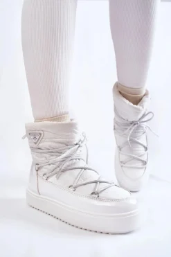 Damskie Modne Śniegowce Sznurowane Białe Carrios