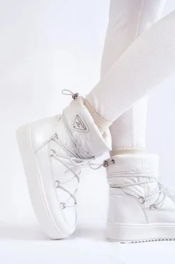 Damskie Modne Śniegowce Sznurowane Białe Carrios