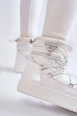 Damskie Modne Śniegowce Sznurowane Białe Carrios