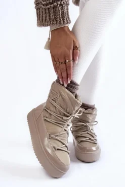 Damskie Modne Śniegowce Sznurowane Beżowe Carrios