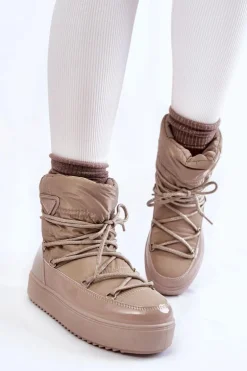 Damskie Modne Śniegowce Sznurowane Beżowe Carrios
