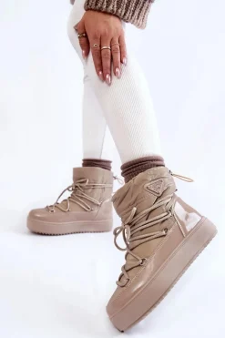 Damskie Modne Śniegowce Sznurowane Beżowe Carrios