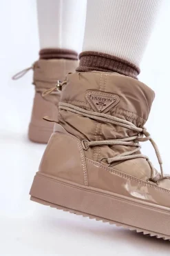 Damskie Modne Śniegowce Sznurowane Beżowe Carrios