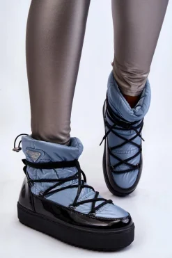 Damskie Modne Śniegowce Sznurowane Niebieskie Carrios