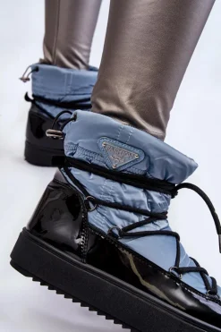 Damskie Modne Śniegowce Sznurowane Niebieskie Carrios