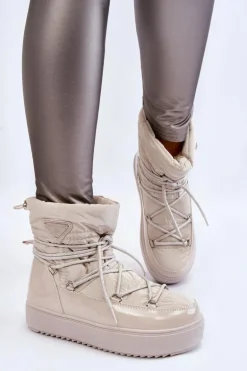 Damskie Modne Śniegowce Sznurowane Jasnobeżowe Carrios