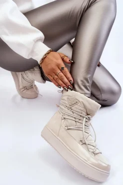 Damskie Modne Śniegowce Sznurowane Jasnobeżowe Carrios