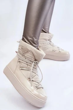 Damskie Modne Śniegowce Sznurowane Jasnobeżowe Carrios