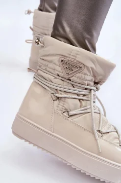 Damskie Modne Śniegowce Sznurowane Jasnobeżowe Carrios