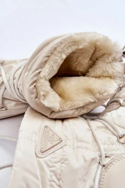 Damskie Modne Śniegowce Sznurowane Jasnobeżowe Carrios