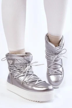 Damskie Modne Śniegowce Sznurowane Srebrne Carrios