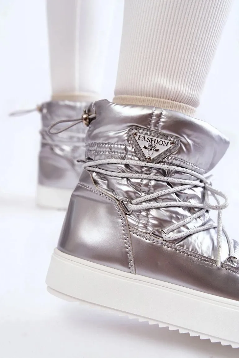 Damskie Modne Śniegowce Sznurowane Srebrne Carrios