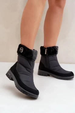 Damskie Modne Ocieplane Śniegowce Progress PROGJ-21-13 Czarne