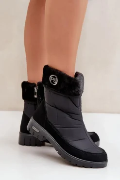 Damskie Modne Ocieplane Śniegowce Progress PROGJ-21-13 Czarne