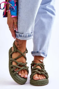 Damskie Modne Plecione Sandały Zielone Tiffanie