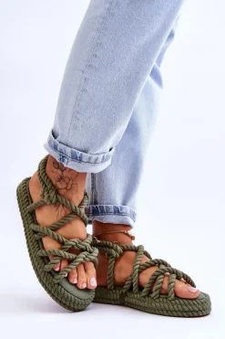 Damskie Modne Plecione Sandały Zielone Tiffanie