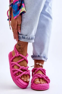 Damskie Modne Plecione Sandały Fuksja Tiffanie