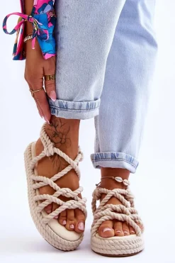 Damskie Modne Plecione Sandały Jasnobeżowe Tiffanie