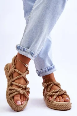 Damskie Modne Plecione Sandały Beżowe Tiffanie