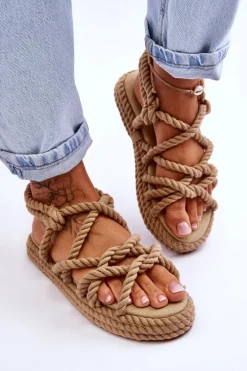 Damskie Modne Plecione Sandały Beżowe Tiffanie