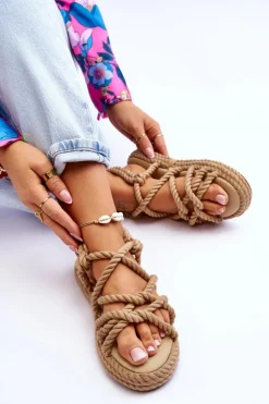 Damskie Modne Plecione Sandały Beżowe Tiffanie