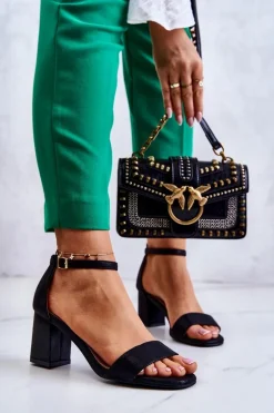 Damskie Modne Sandały Na Słupku Czarne Lucida