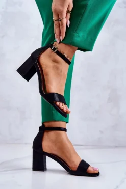 Damskie Modne Sandały Na Słupku Czarne Lucida